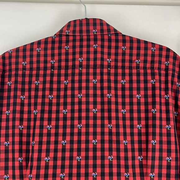 Robert Graham Red and Black Check Shirt w/ Embroidered Rainbow Roosters - Picture 10 of 10